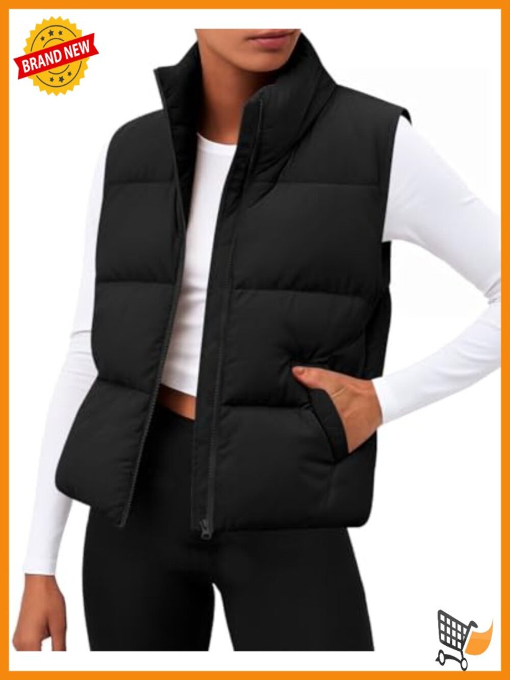 Womens Lightweight Puffer Vest Cropped Quilted Zip Up Sleeveless Warm Coat